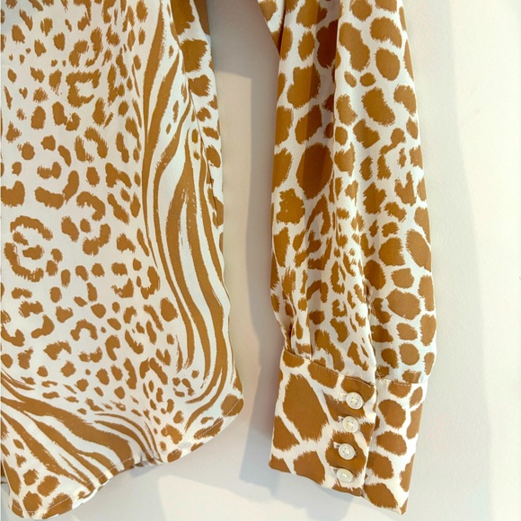 Ann Taylor Brown Cream Animal Print Long Sleeve Women’s Blouse Top S - Picture 3 of 8